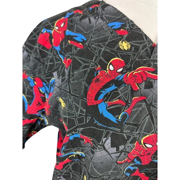 ✨2/$20 Marvel x Ultimate Spiderman Nurse CNA V-Neck Spider-Man Scrub Top Large - Picture 4 of 13